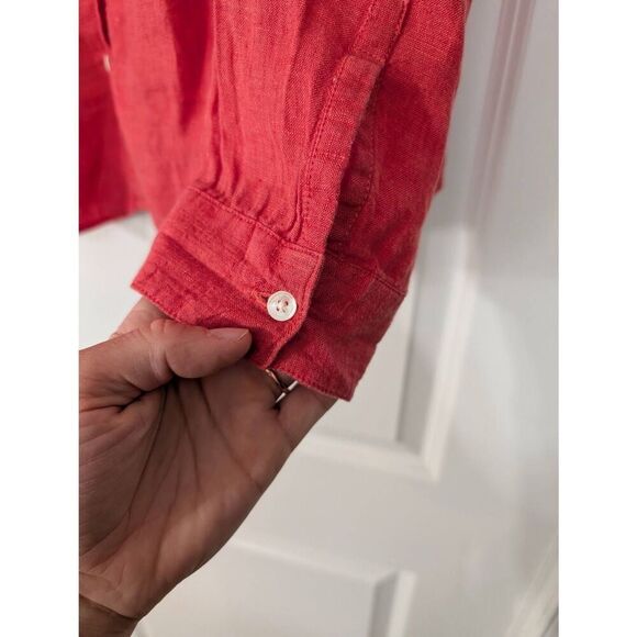 Lands' End Linen Button up Shirt women's Large 14-16 coral flowy beachy - Picture 5 of 7